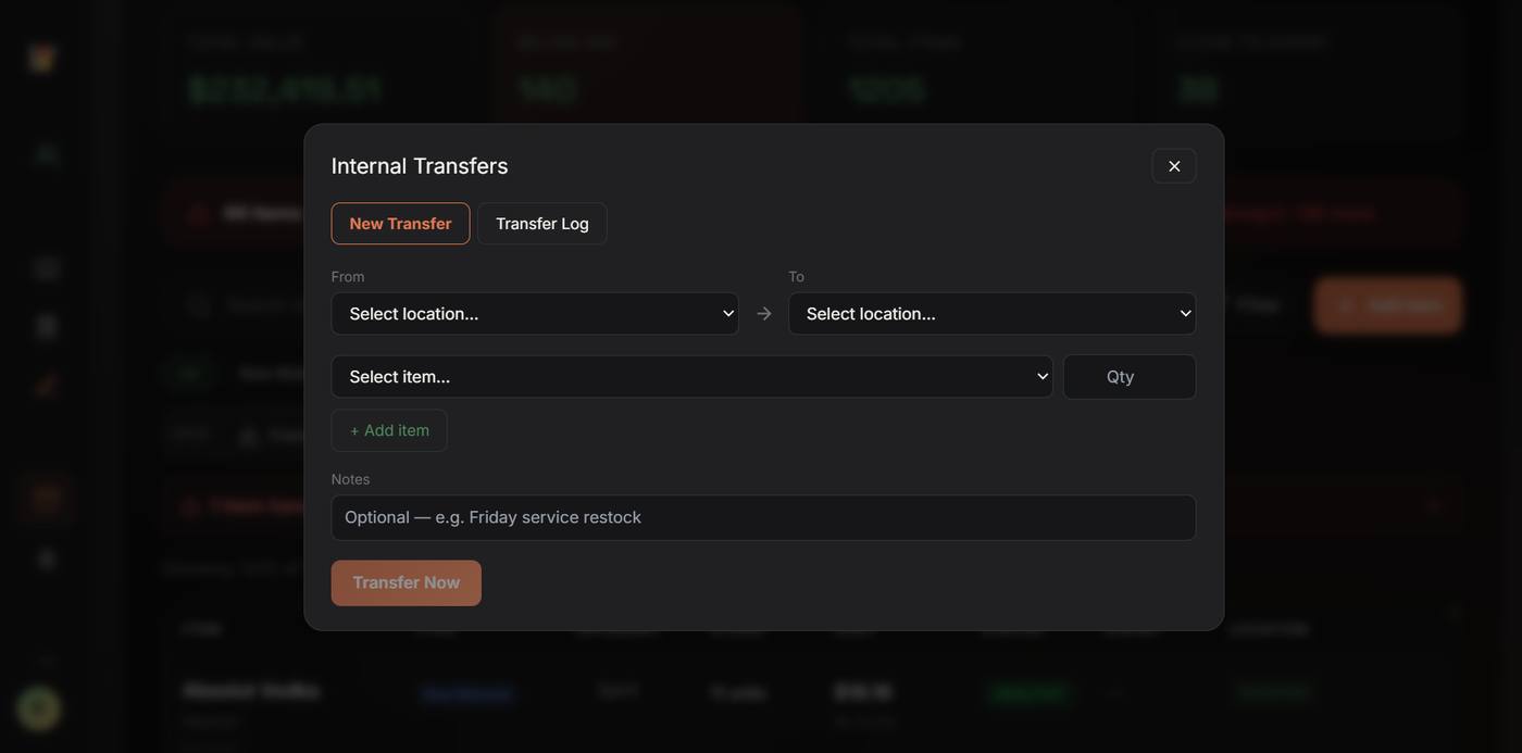 Internal transfer between locations