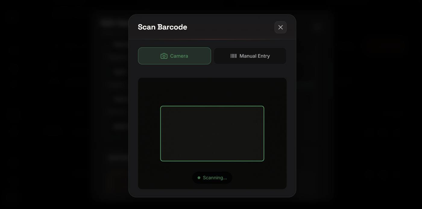 Count inventory by scanning barcodes with the camera or manual entry