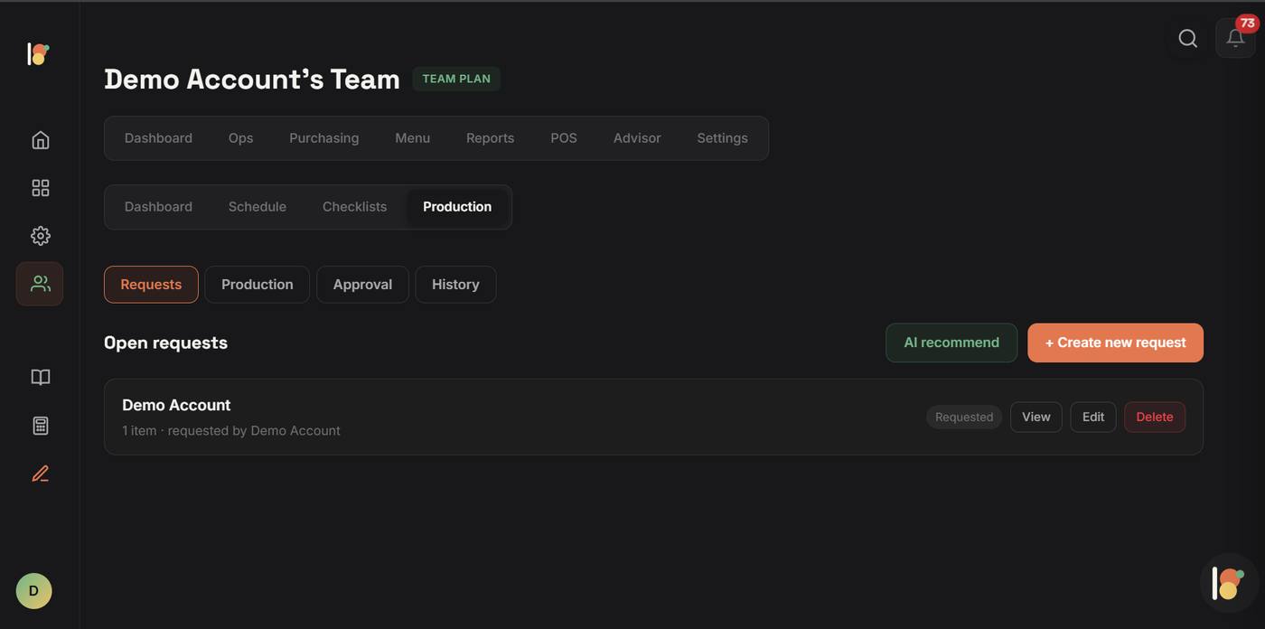 Production requests with AI recommend and approval workflow